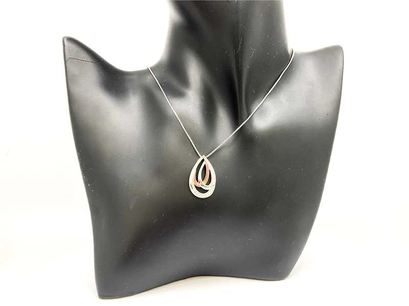 Silver and 10K Rose Gold 0.08cttw Diamond Pendant, 18"