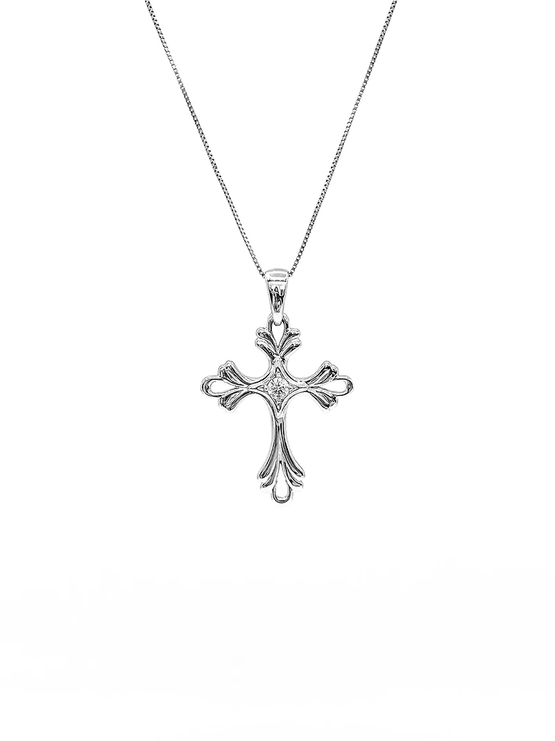 10K White Gold 0.06cttw Diamond Cross Pendant, 18"