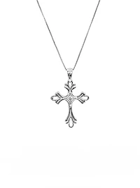 10K White Gold 0.06cttw Diamond Cross Pendant, 18"