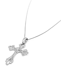 10K White Gold 0.06cttw Diamond Cross Pendant, 18"