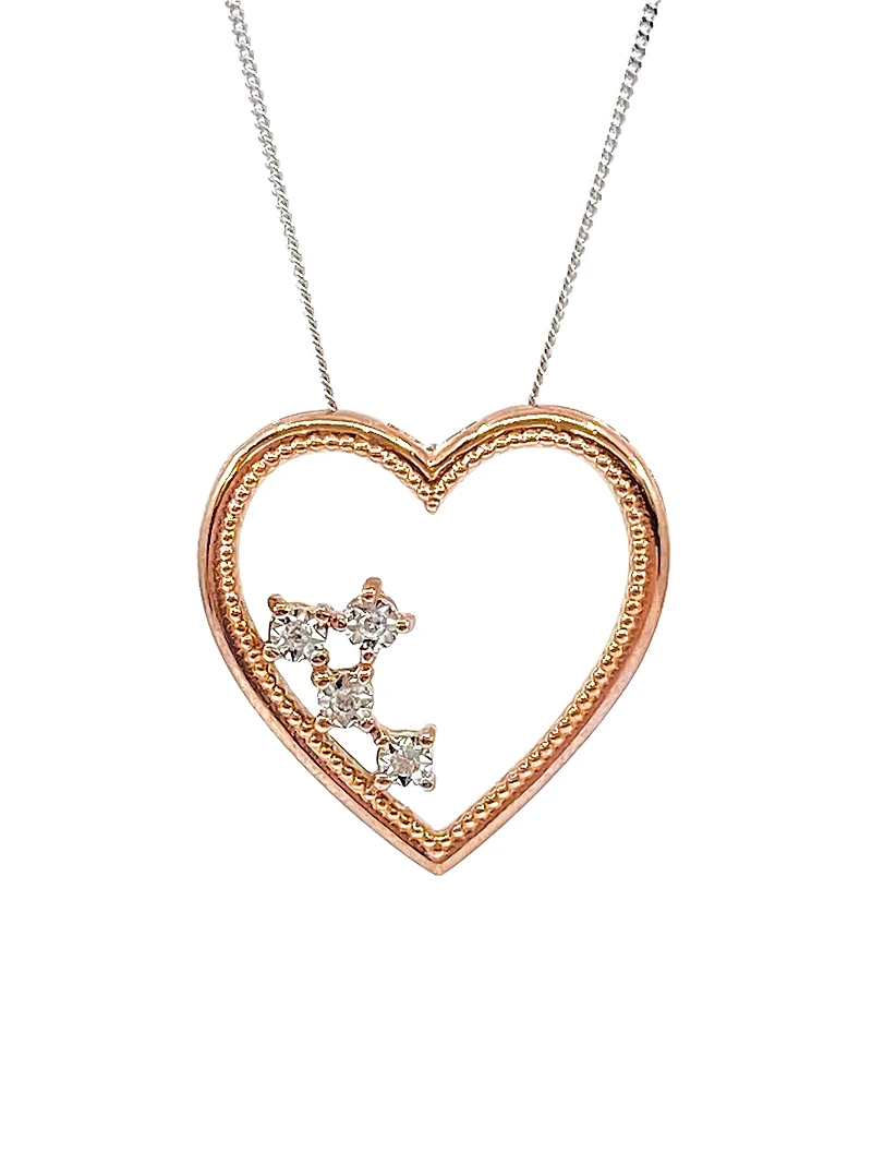 10K White & Rose Gold 0.02cttw Diamond Heart Pendant, 18"