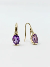 10K Yellow Gold 2.40cttw Genuine Amethyst and 0.02cttw Diamond Dangle / Drop Earrings