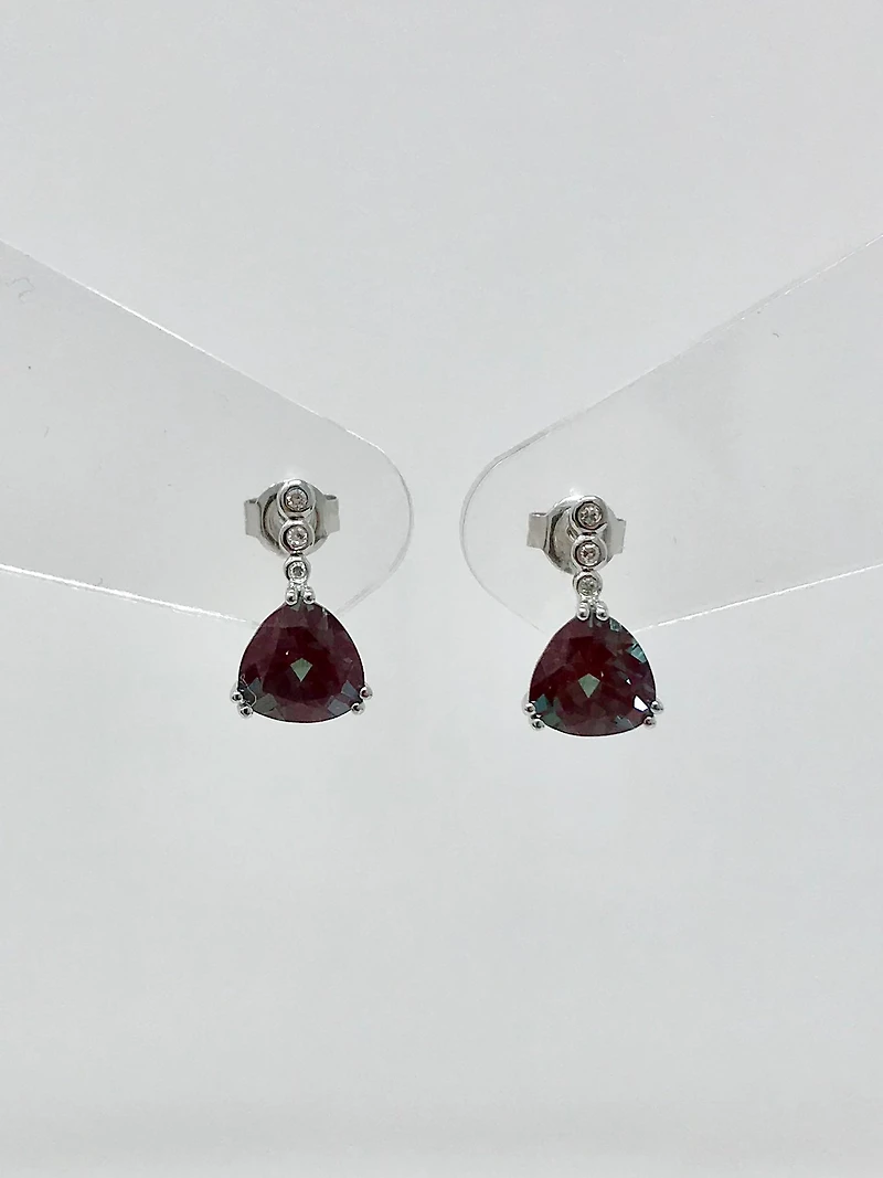 Created Alexandrite and Diamond Earrings