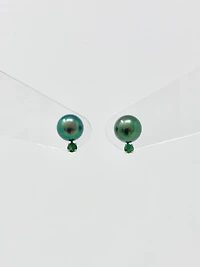 Cultured Black Pearl with Emerald Earrings