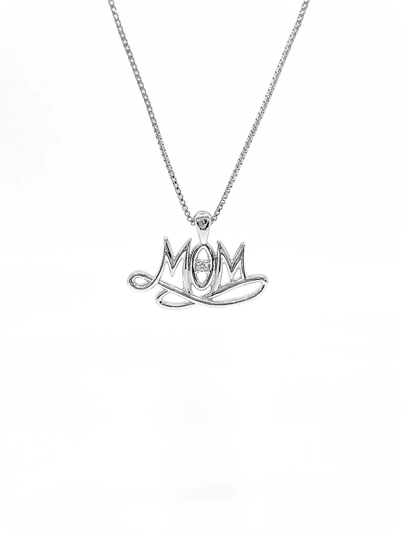 Sterling Silver 0.024cttw Canadian Diamond "Mom" Pendant, 18"