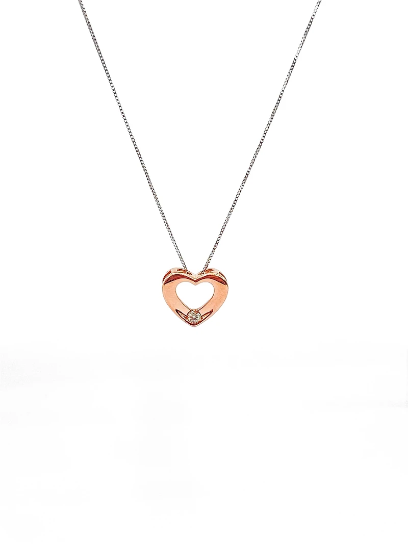 10K White & Rose Gold 0.036cttw Canadian Diamond Heart Pendant, 18"