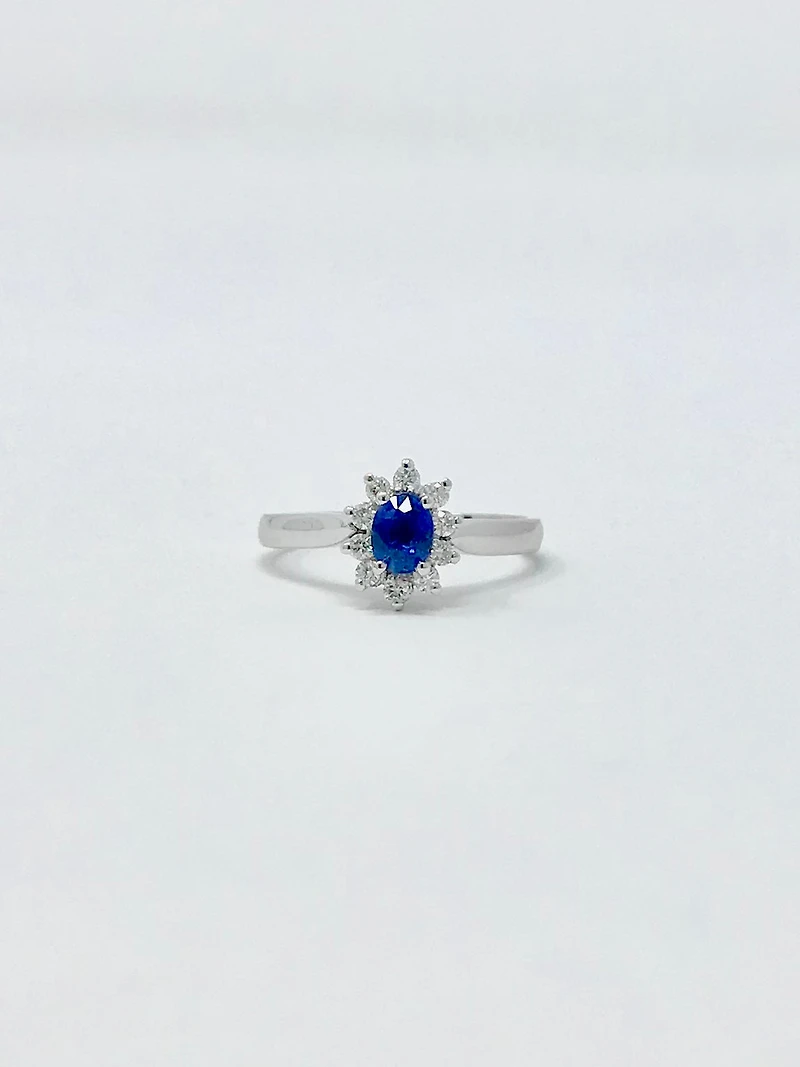 14K White Gold 0.40cttw Sapphire and 0.16cttw Diamond Ring, size 6