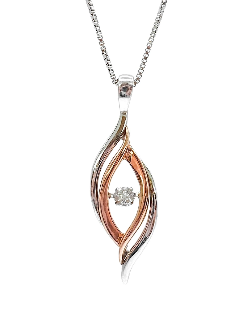 Sterling Silver and 10K Rose Gold 0.125cttw Diamond Pendant, 18"