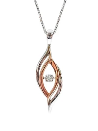 Sterling Silver and 10K Rose Gold 0.125cttw Diamond Pendant, 18"