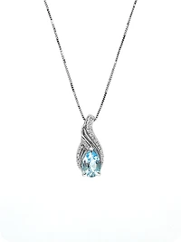 10K White Gold 1.40cttw Blue Topaz & 0.10cttw Diamond Pendant, 18"