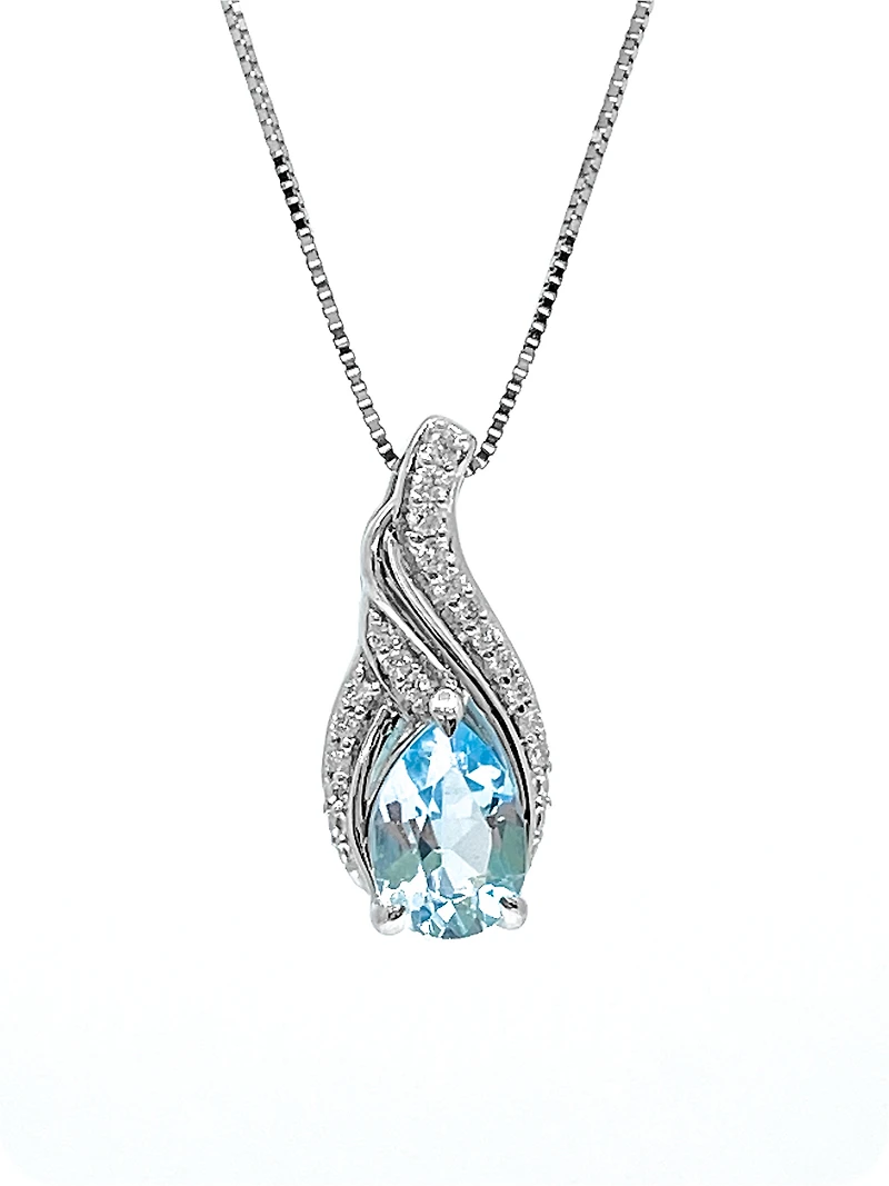 10K White Gold 1.40cttw Blue Topaz & 0.10cttw Diamond Pendant, 18"