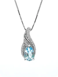 10K White Gold 1.40cttw Blue Topaz & 0.10cttw Diamond Pendant, 18"