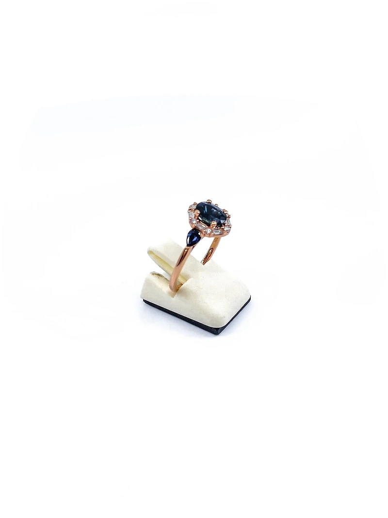 10K Rose Gold 1.50cttw Genuine Sapphire & 0.30cttw Diamonds Ring, size 6.5