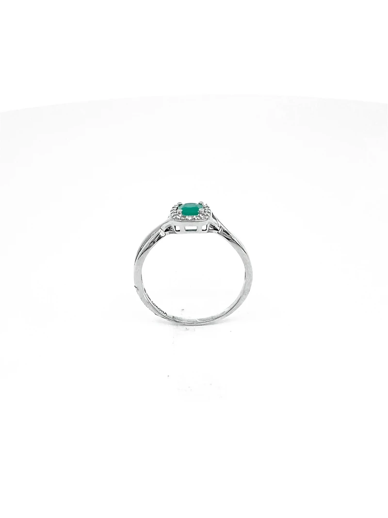 10K White Gold 0.30cttw Genuine Emerald and 0.07cttw Diamond Ring, 6.5