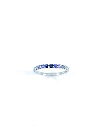 10K White Gold Genuine 2mm White Zircon, Aquamarine, Blue Zircon, Blue Topaz, Tanzanite, Ceylon Sapphire and Sapphire Gemstone Ring, size 6.5 - 4.5