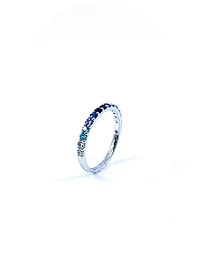 10K White Gold Genuine 2mm White Zircon, Aquamarine, Blue Zircon, Blue Topaz, Tanzanite, Ceylon Sapphire and Sapphire Gemstone Ring, size 6.5 - 4.5