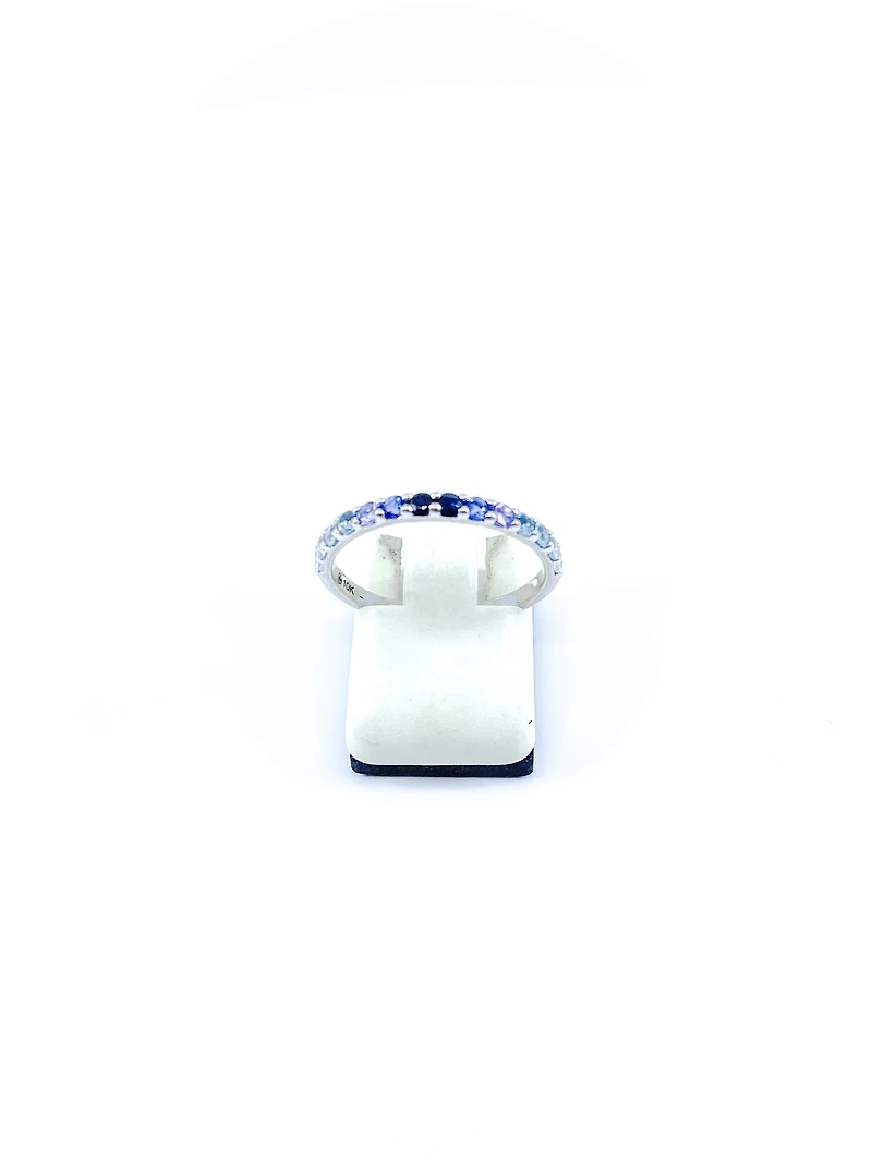 10K White Gold Genuine 2mm White Zircon, Aquamarine, Blue Zircon, Blue Topaz, Tanzanite, Ceylon Sapphire and Sapphire Gemstone Ring, size 6.5 - 4.5