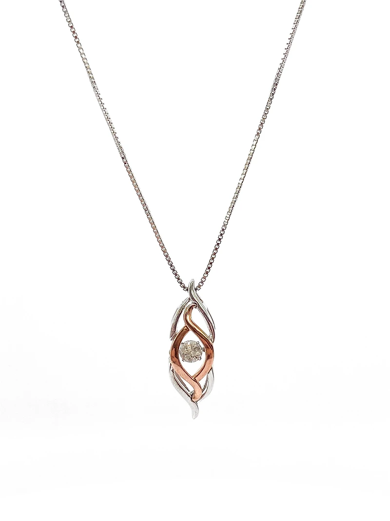 Sterling Silver and 10K Rose Gold 0.231cttw Diamond Pendant, 18"