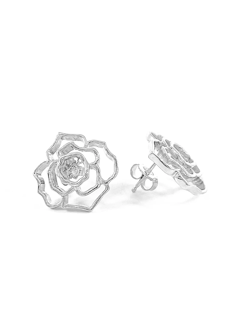 Sterling Silver 0.04cttw Diamond Flower Earring