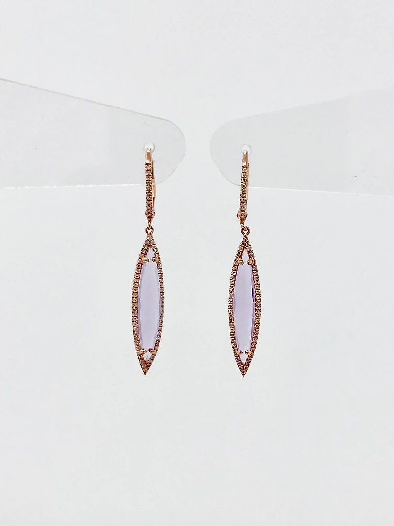 Pink Lilac Amethyst and Diamond Earrings