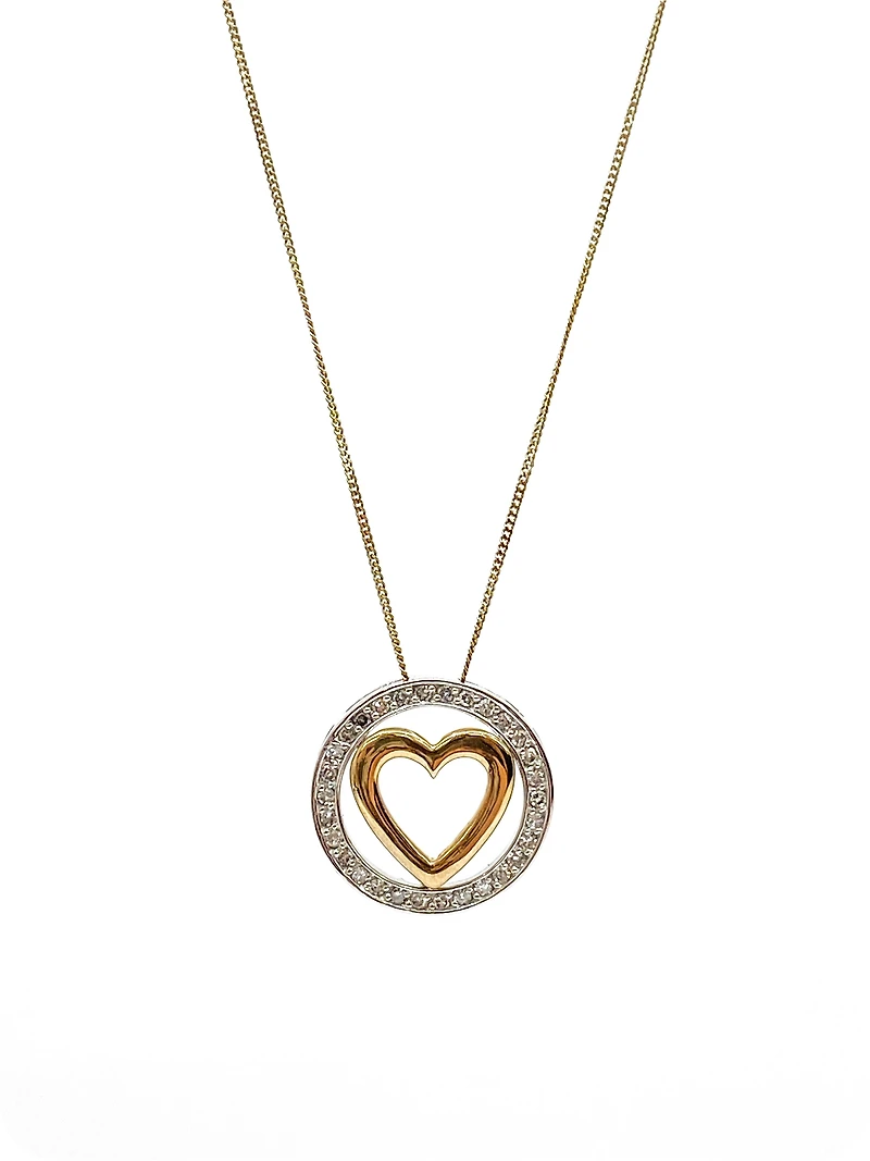 10K White and Yellow Gold 0.20cttw Diamond Heart Pendant, 18"