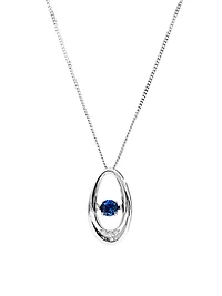 10K White Gold 0.12cttw Genuine Sapphire & 0.013cttw Diamond Pendant, 18"