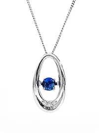 10K White Gold 0.12cttw Genuine Sapphire & 0.013cttw Diamond Pendant, 18"