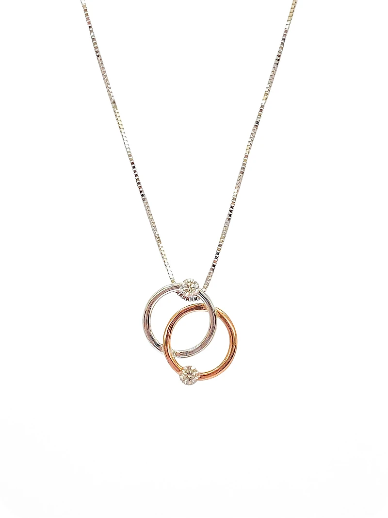 10K White & Rose Gold 0.15cttw Diamond Double Circle / Eternity / Infinity Pendant, 18"