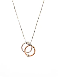 10K White & Rose Gold 0.15cttw Diamond Double Circle / Eternity / Infinity Pendant, 18"