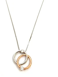 10K White & Rose Gold 0.15cttw Diamond Double Circle / Eternity / Infinity Pendant, 18"