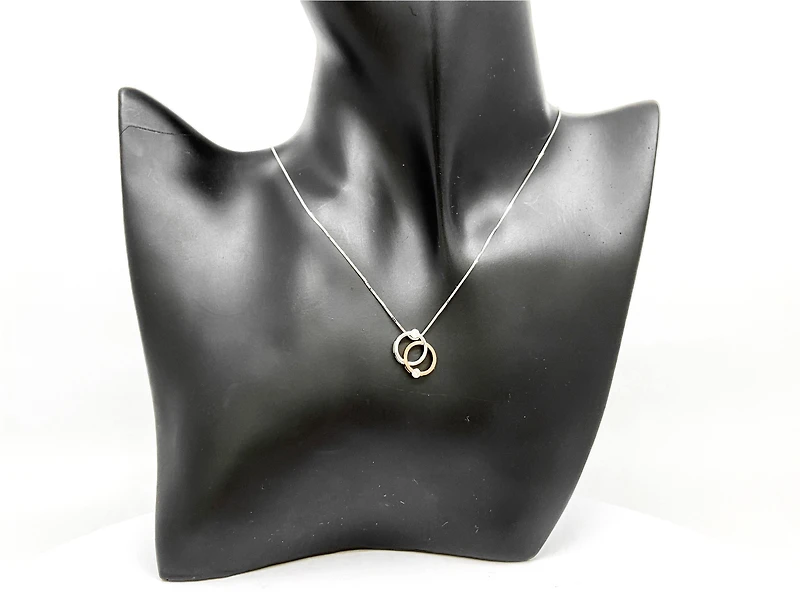 10K White & Rose Gold 0.15cttw Diamond Double Circle / Eternity / Infinity Pendant, 18"