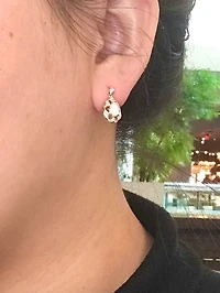 10K Yellow Gold 0.50cttw Genuine Opal and 0.06cttw Diamond Earrings