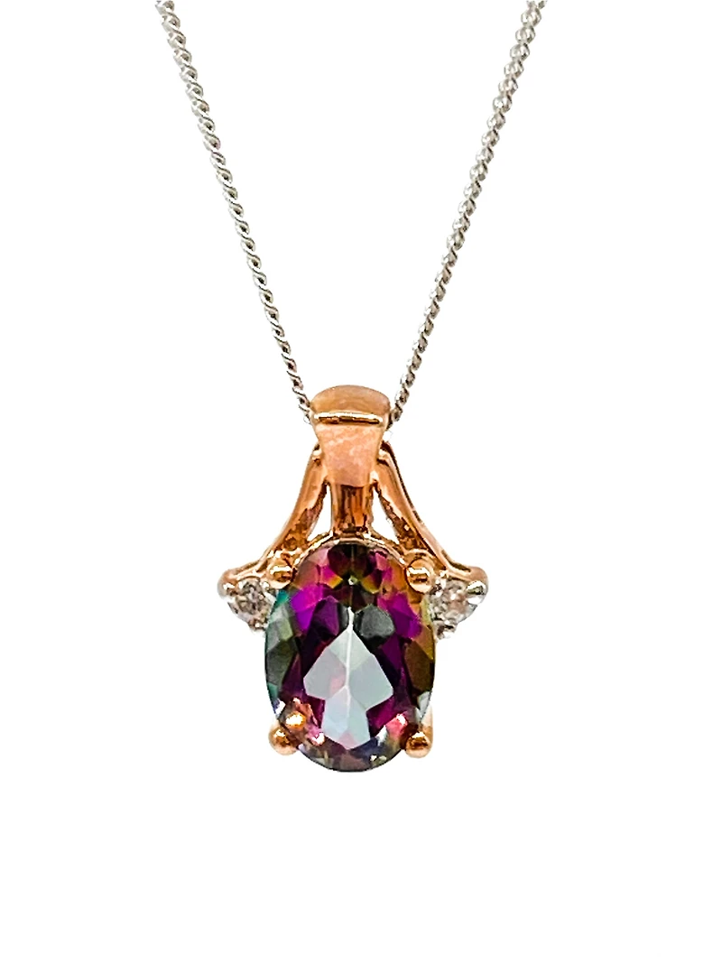 10K White & Rose Gold 1.00cttw Mystic Topaz and 0.02cttw Diamond Pendant, 18"