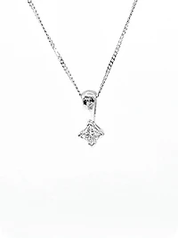 14K White Gold 0.10cttw Princess Cut Square Cut Canadian Diamond Necklace, 18”