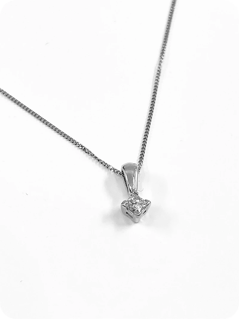 14K White Gold 0.17cttw Princess Cut Square Cut Canadian Diamond Necklace, 18”