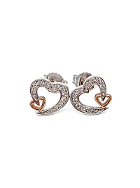 10K White & Rose Gold 0.12cttw Diamond Heart Stud Earrings