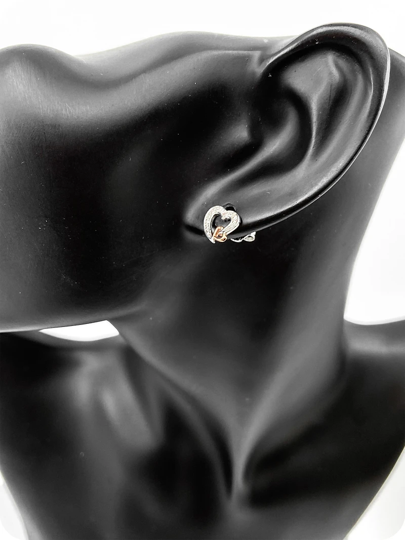 10K White & Rose Gold 0.12cttw Diamond Heart Stud Earrings