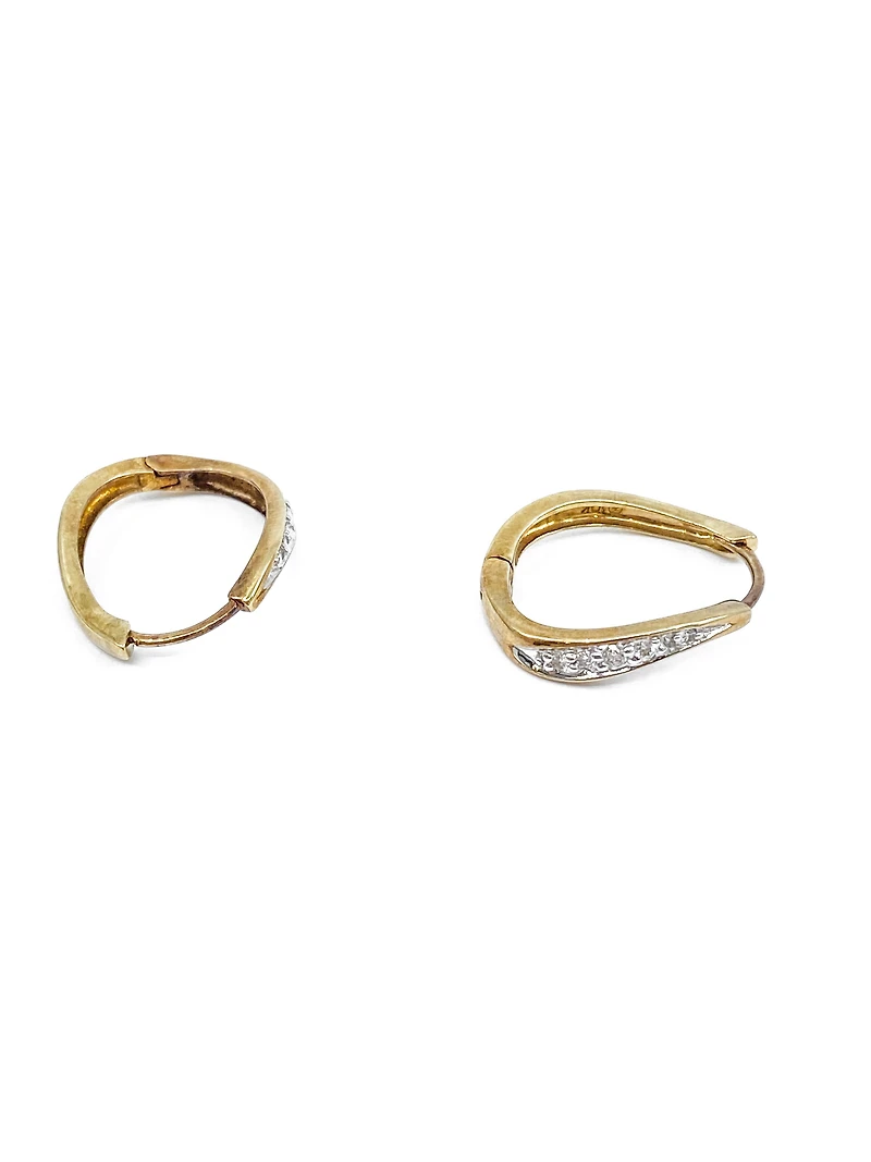 10K Yellow Gold 0.12cttw Diamond Hoop Huggie Hinged Earrings