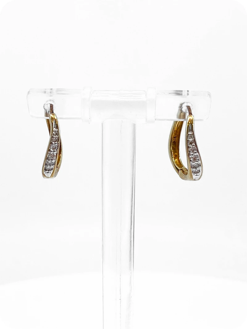 10K Yellow Gold 0.12cttw Diamond Hoop Huggie Hinged Earrings