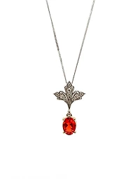 10K White & Yellow Gold 0.50cttw Genuine Fire Opal & 0.08cttw Diamond Pendant, 18"