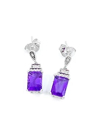 10K White Gold 1.80cttw Amethyst and 0.03cttw Diamond Dangle/Drop Earrings