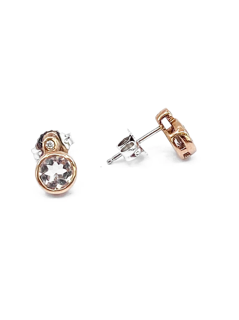 10K White and Rose Gold 0.96cttw Genuine Morganite & 0.02cttw Diamond Stud Earrings