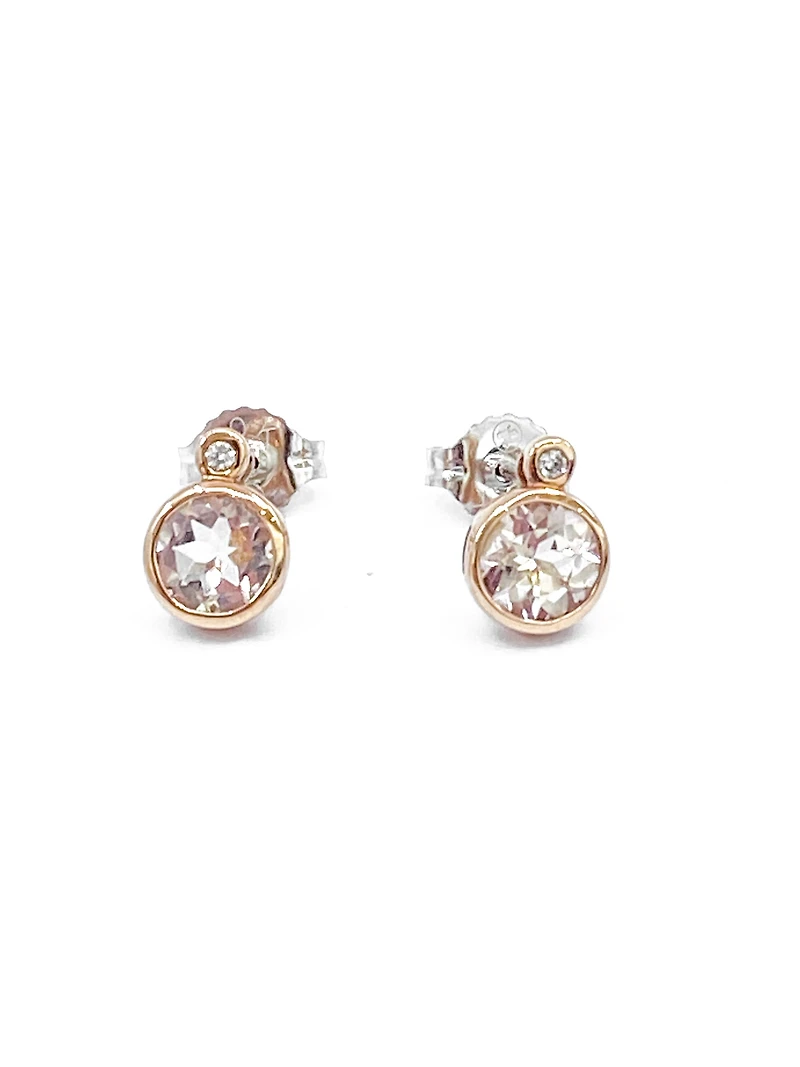 10K White and Rose Gold 0.96cttw Genuine Morganite & 0.02cttw Diamond Stud Earrings