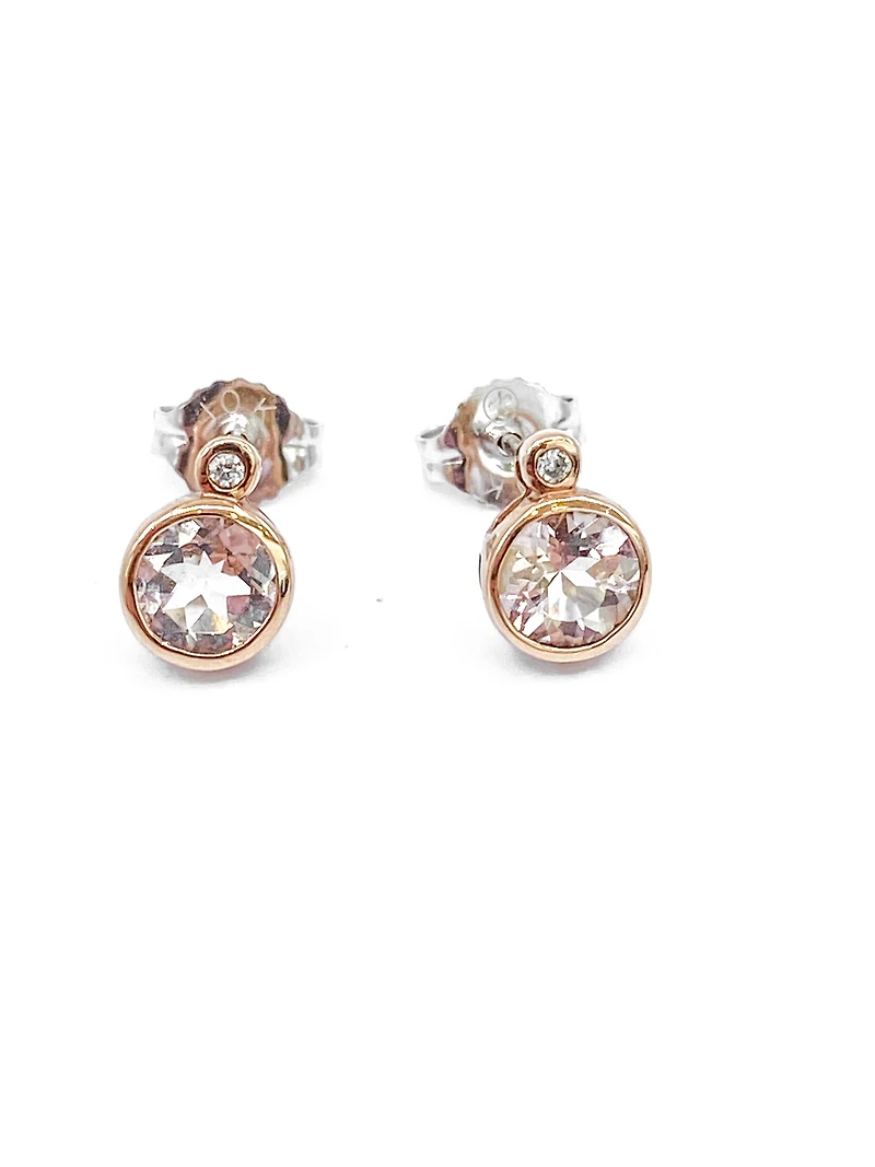 10K White and Rose Gold 0.96cttw Genuine Morganite & 0.02cttw Diamond Stud Earrings