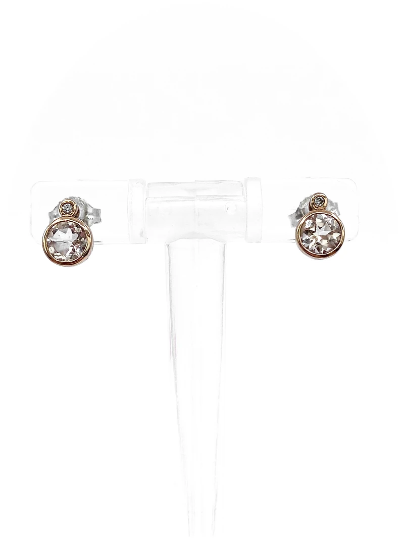 10K White and Rose Gold 0.96cttw Genuine Morganite & 0.02cttw Diamond Stud Earrings