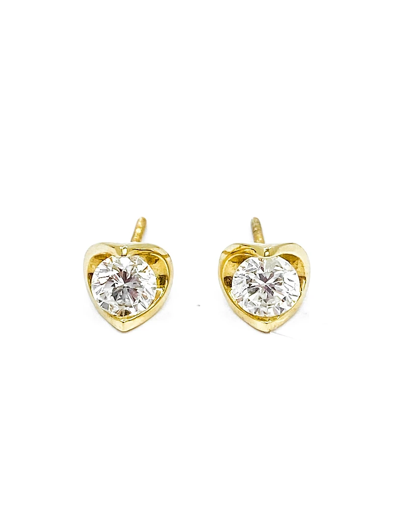14K Yellow Gold cttw Canadian Diamond Mezza Luna Earrings with Screw Backs