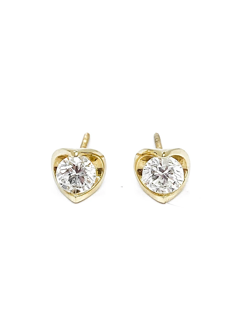 14K Yellow Gold cttw Canadian Diamond Mezza Luna Earrings with Screw Backs