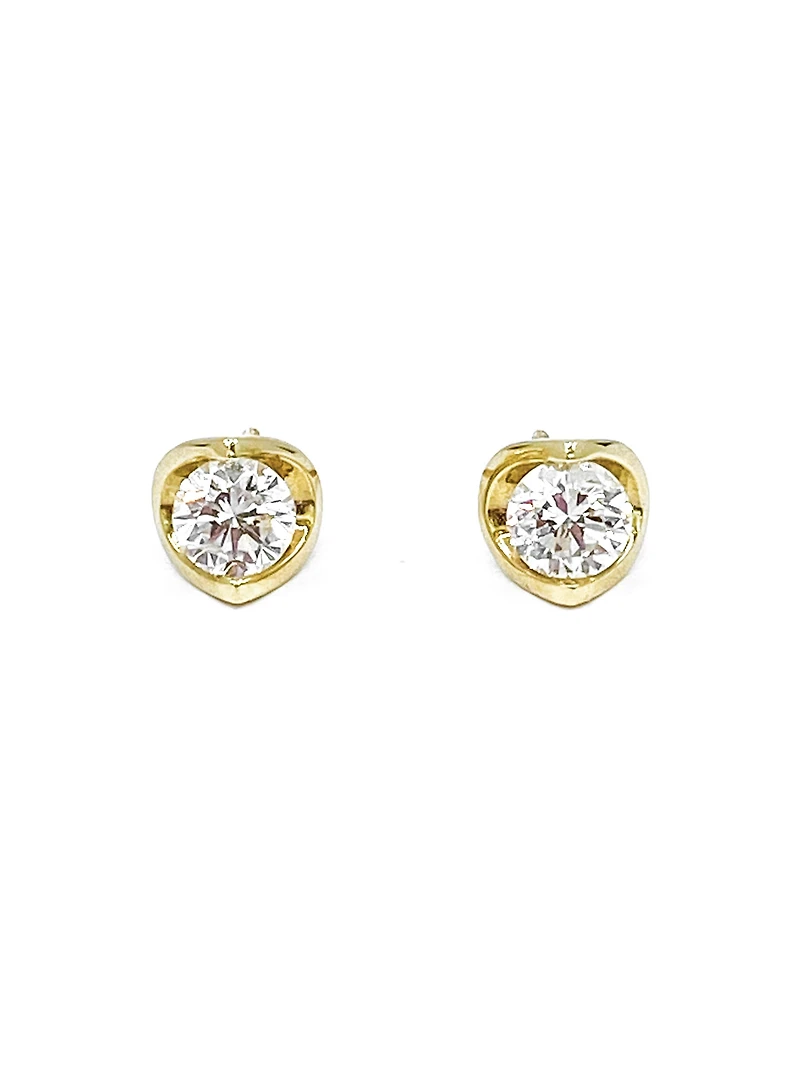 14K Yellow Gold cttw Canadian Diamond Mezza Luna Earrings with Screw Backs