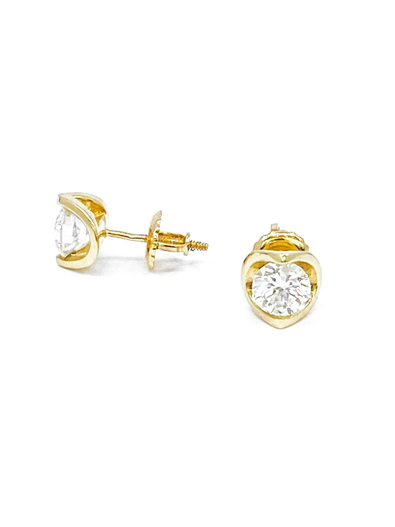 14K Yellow Gold cttw Canadian Diamond Mezza Luna Earrings with Screw Backs