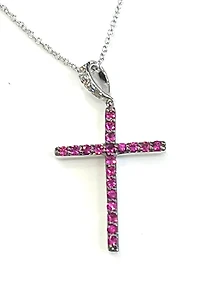10K White Gold 0.20cttw Ruby and 0.03cttw Diamond Cross Pendant - 18 inches